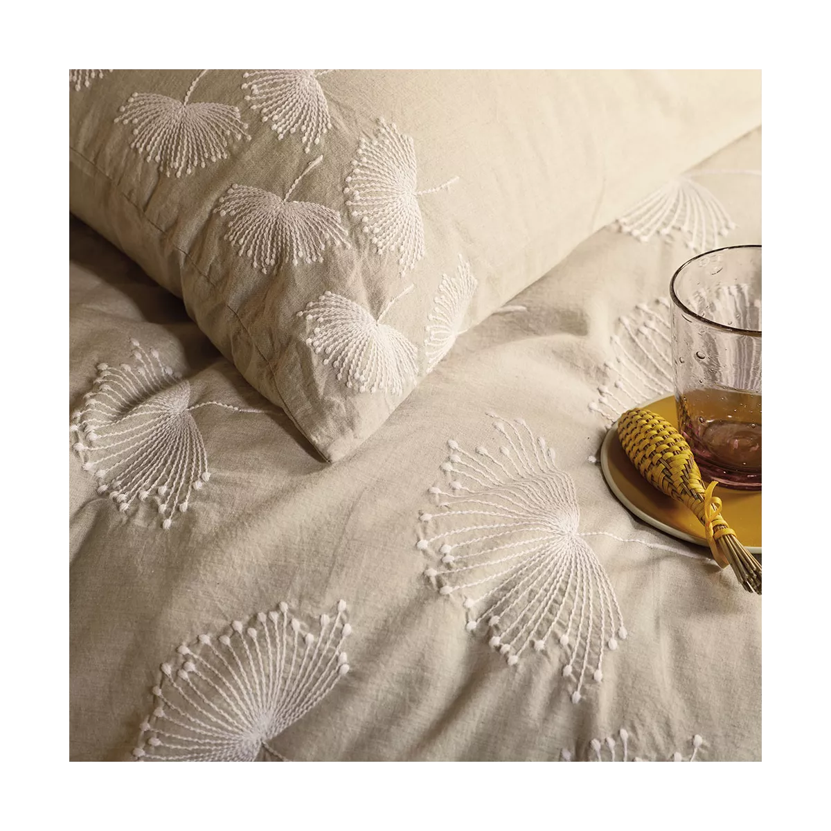 Garnier Thiebaut Parure De Lit Percale De Coton 80 Fils/cm² Beige Naturel Modèle Brise D'ete Naturel