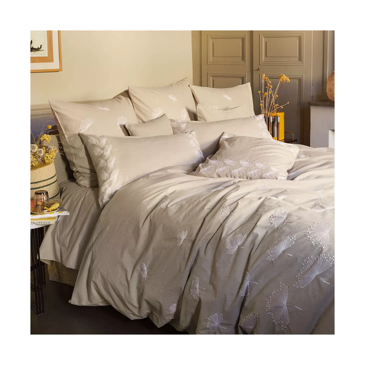 garnier thiebaut Parure de lit percale de coton 80 fils/cm² beige naturel Modèle Brise d'ete naturel