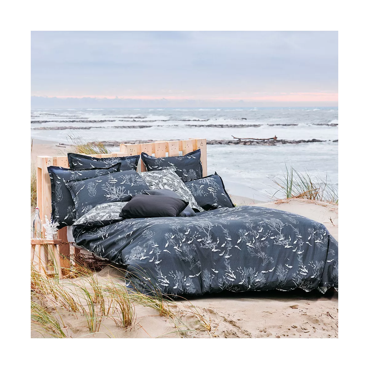 garnier thiebaut Parure de lit percale de coton 80 fils/cm² bleu encre Modèle Ocean indien encre