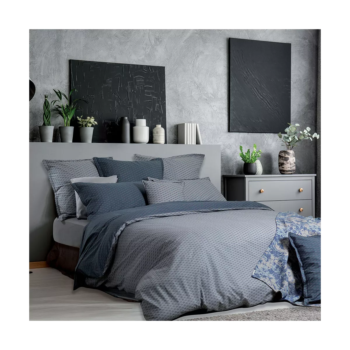 garnier thiebaut Parure de lit percale de coton 80 fils/cm² bleu givre Modèle Osaka givre