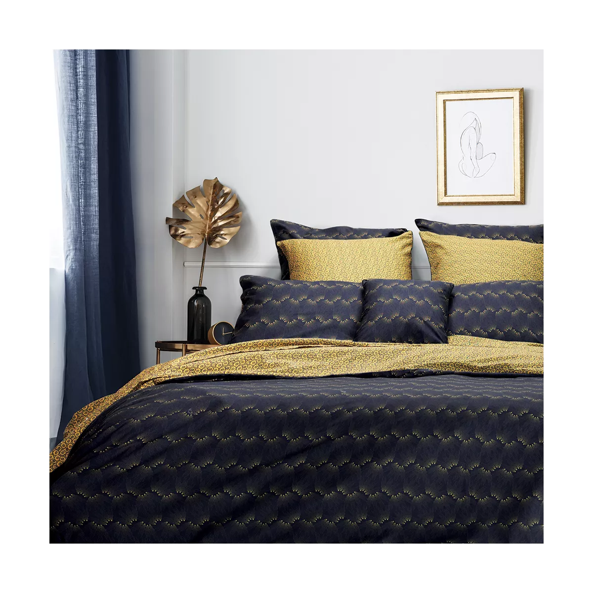 garnier thiebaut Parure de lit percale de coton 80 fils/cm² bleu gold blue Modèle Manhattan gold blue