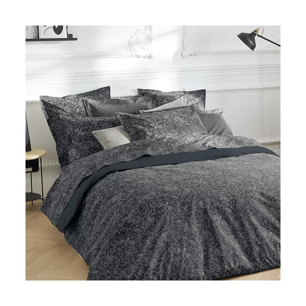 Garnier Thiebaut Parure De Lit Percale De Coton 80 Fils/cm² Bleu Nocturne Modèle Reve Noir Nocturne