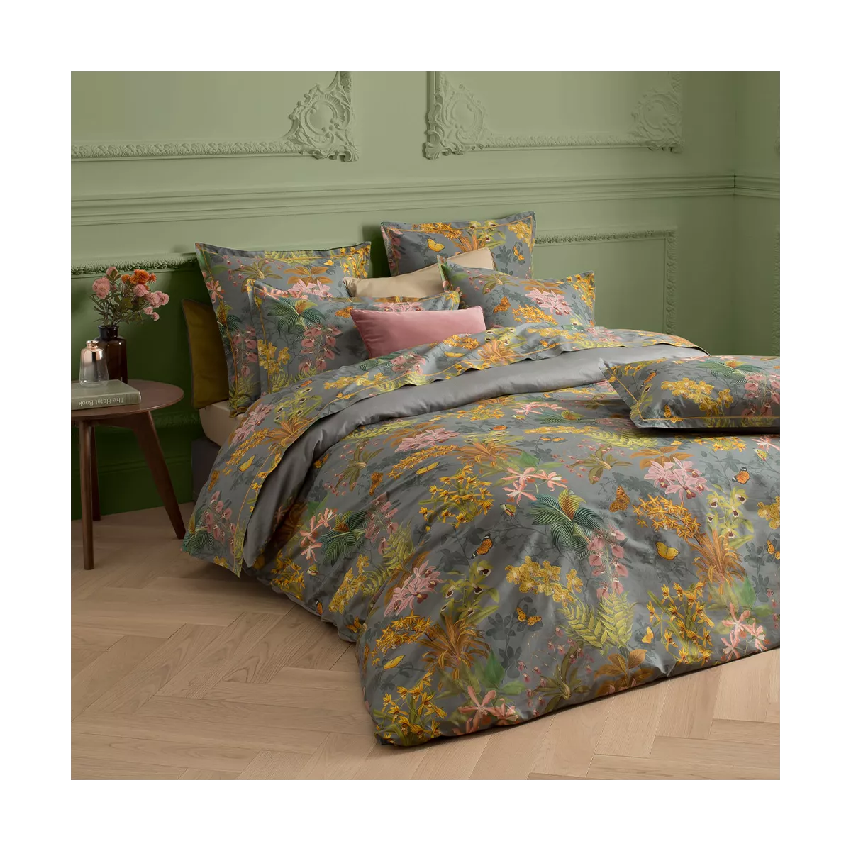 Garnier Thiebaut Parure De Lit Percale De Coton 80 Fils/cm² Gris Gris Modèle Nuit D Orchidees Gris