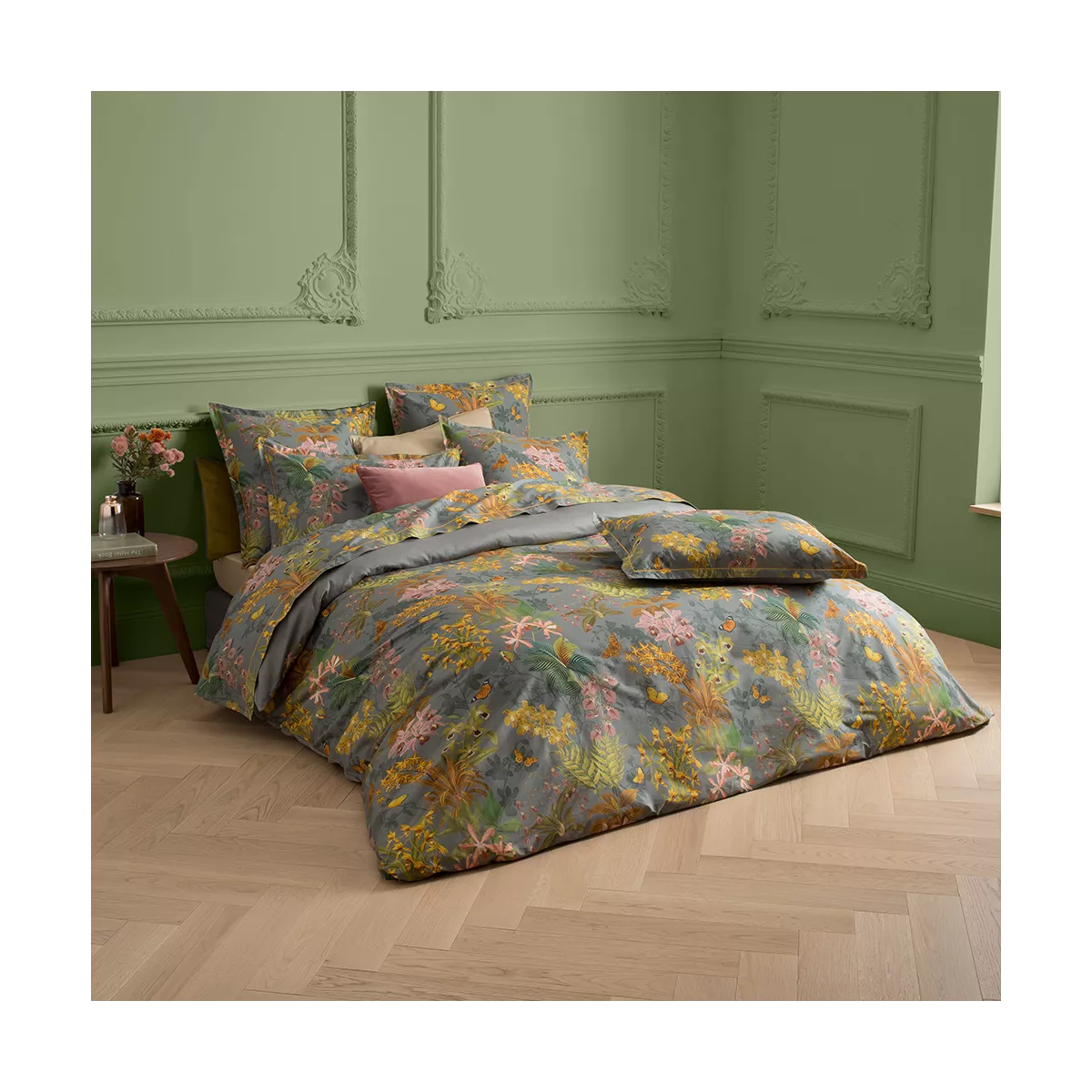 garnier thiebaut Parure de lit percale de coton 80 fils/cm² gris gris Modèle Nuit d orchidees gris