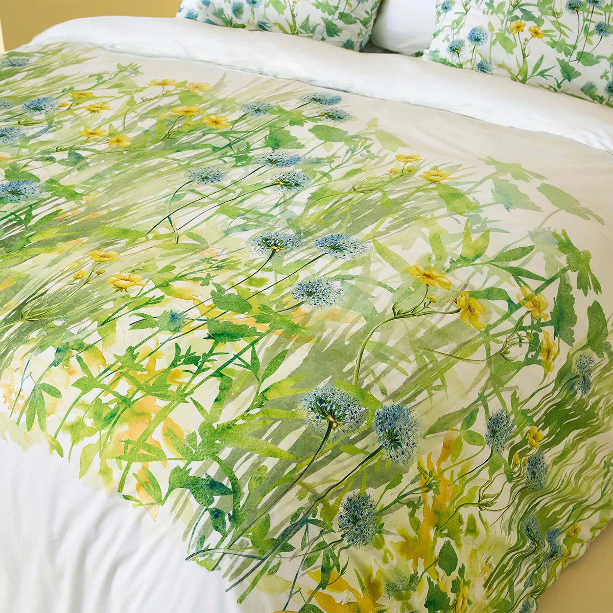 Garnier Thiebaut Parure De Lit Percale De Coton 80 Fils/cm² Jaune Prairie Modèle Aube Florale Prairie