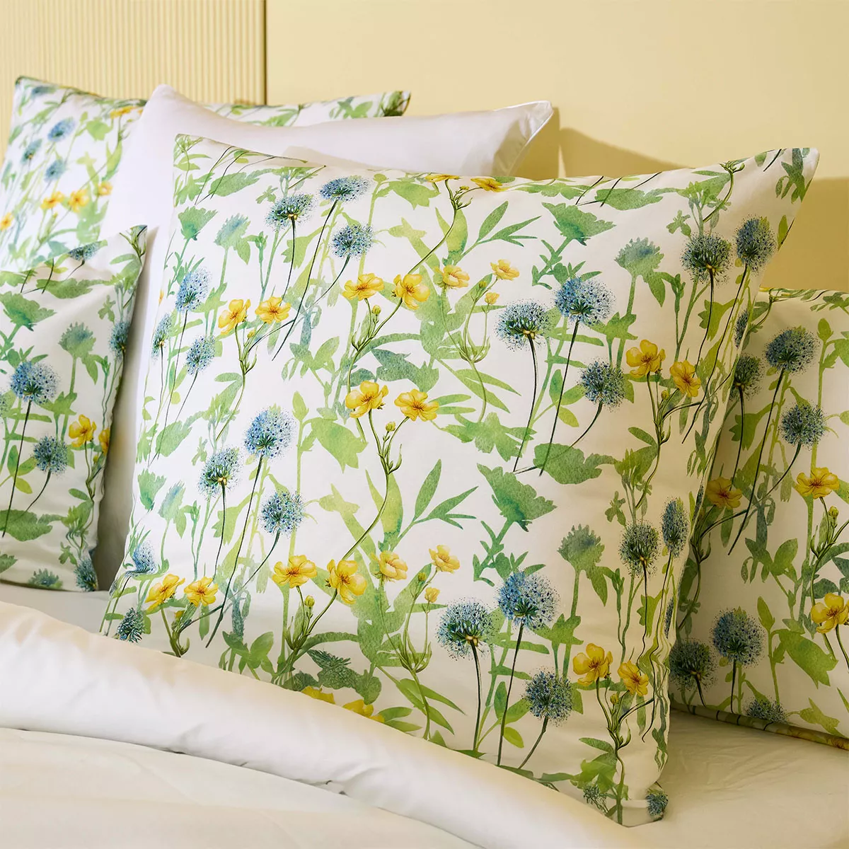 Garnier Thiebaut Parure De Lit Percale De Coton 80 Fils/cm² Jaune Prairie Modèle Aube Florale Prairie