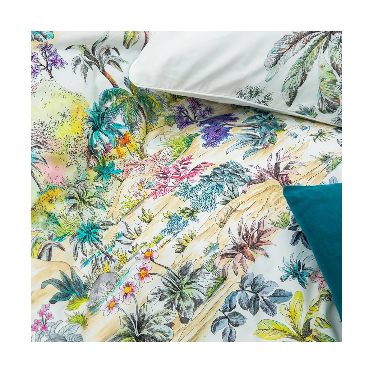 Garnier Thiebaut Parure De Lit Percale De Coton 80 Fils/cm² Multicolore Blanc Modèle Oasis Blanc