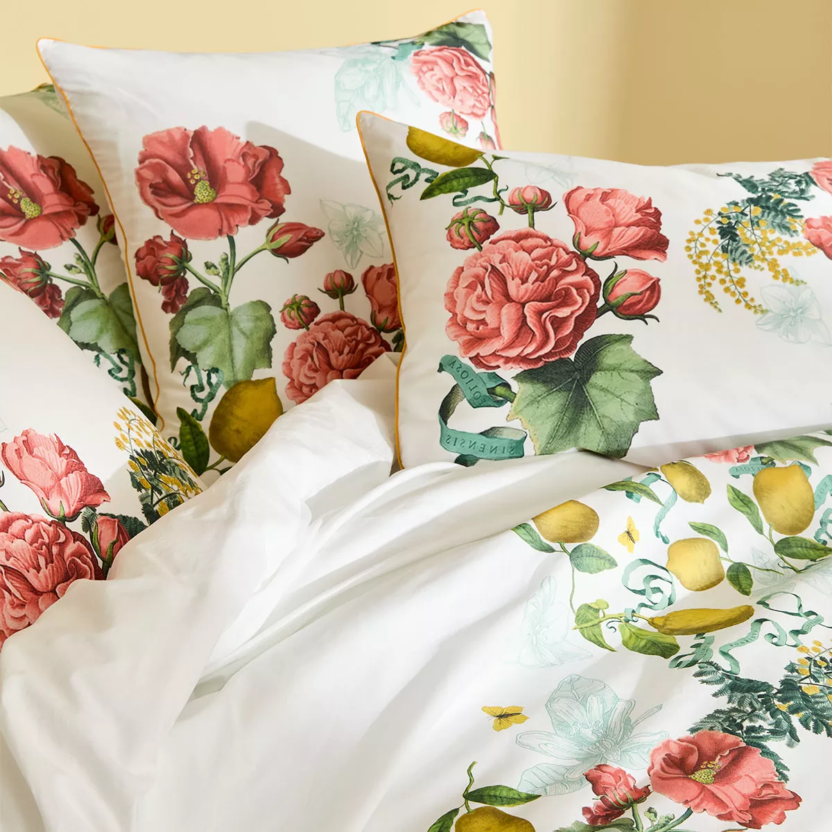 Garnier Thiebaut Parure De Lit Percale De Coton 80 Fils/cm² Rose Romance Modèle Citrons De Menton Romance