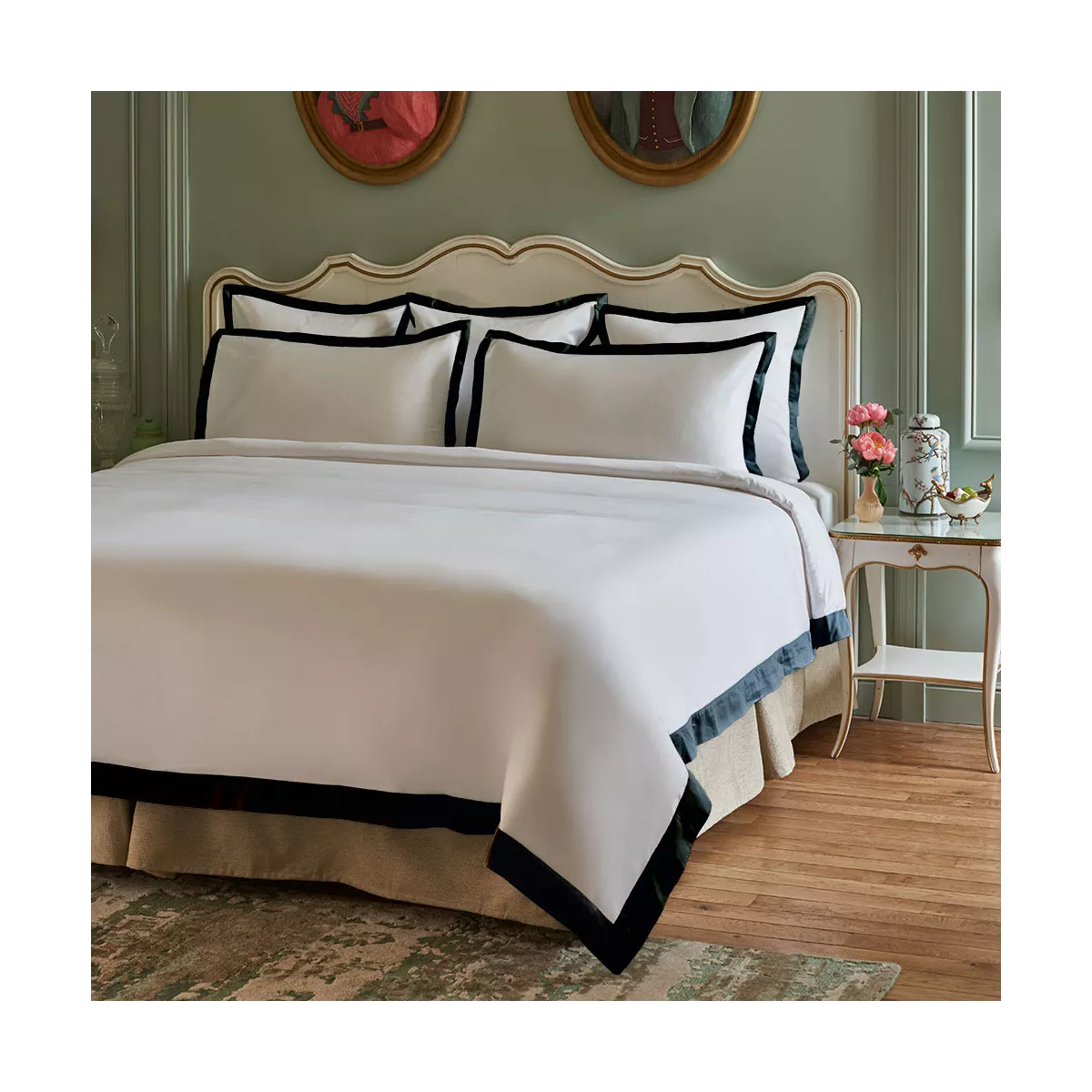 garnier thiebaut Parure de lit satin de coton 120 fils/cm² blanc bleu Modèle Suite heritage bleu