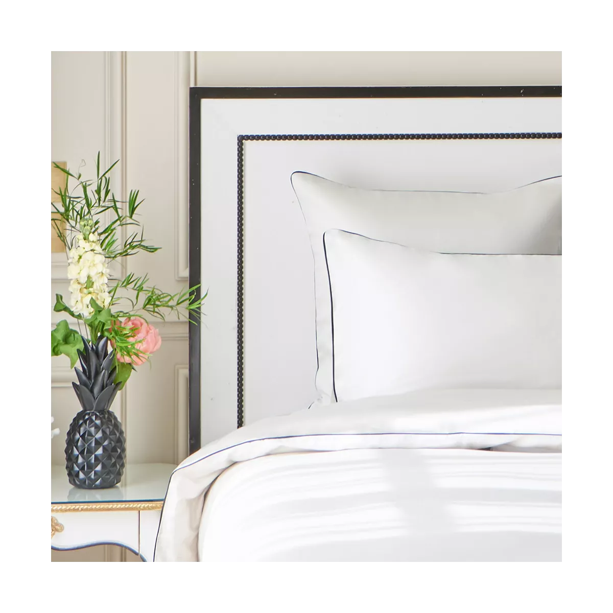 garnier thiebaut Parure de lit satin de coton 120 fils/cm² blanc bleu Modèle Suite grand luxe bleu