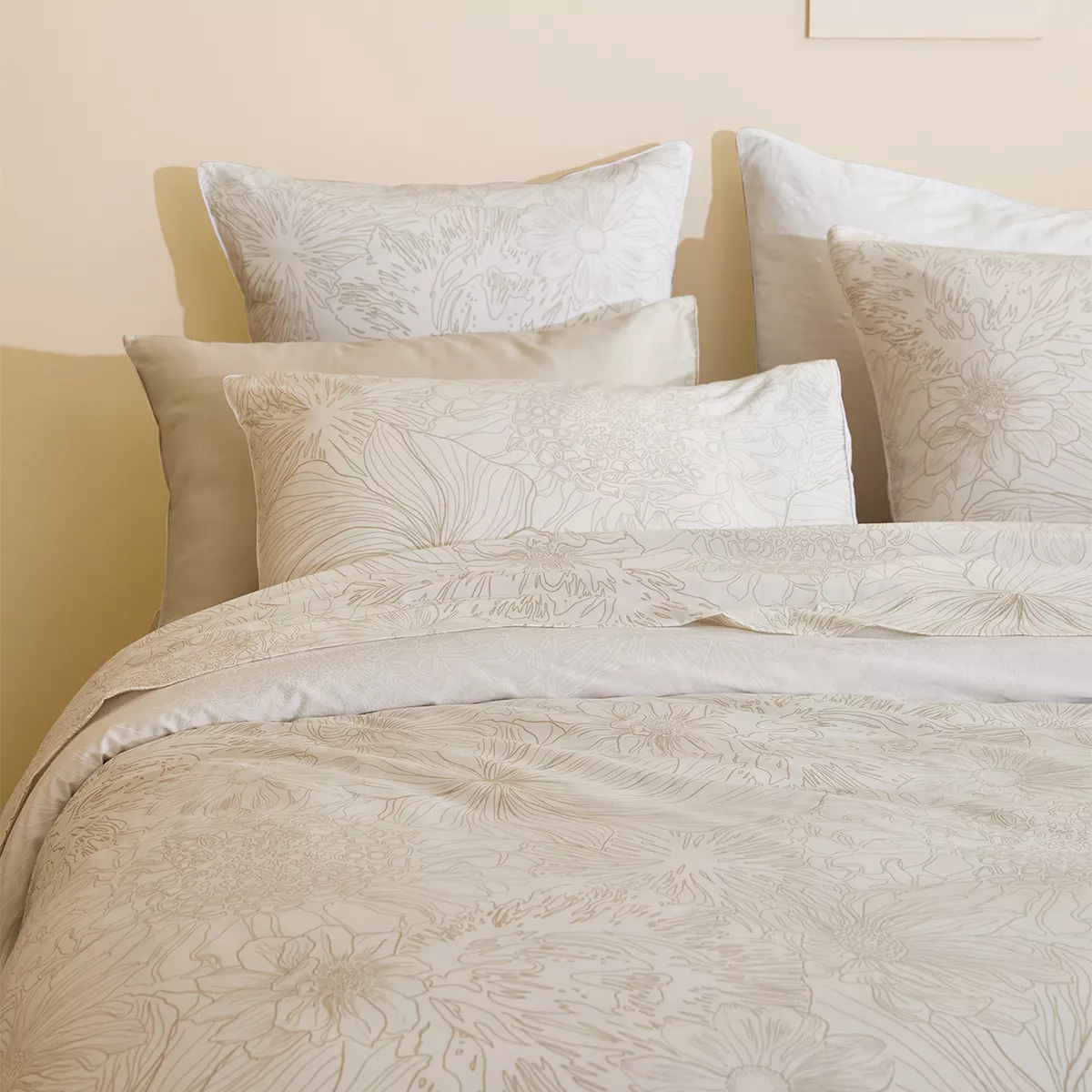 Garnier Thiebaut Parure De Lit Satin De Coton 120 Fils/cm² Blanc White Modèle Flower Power White