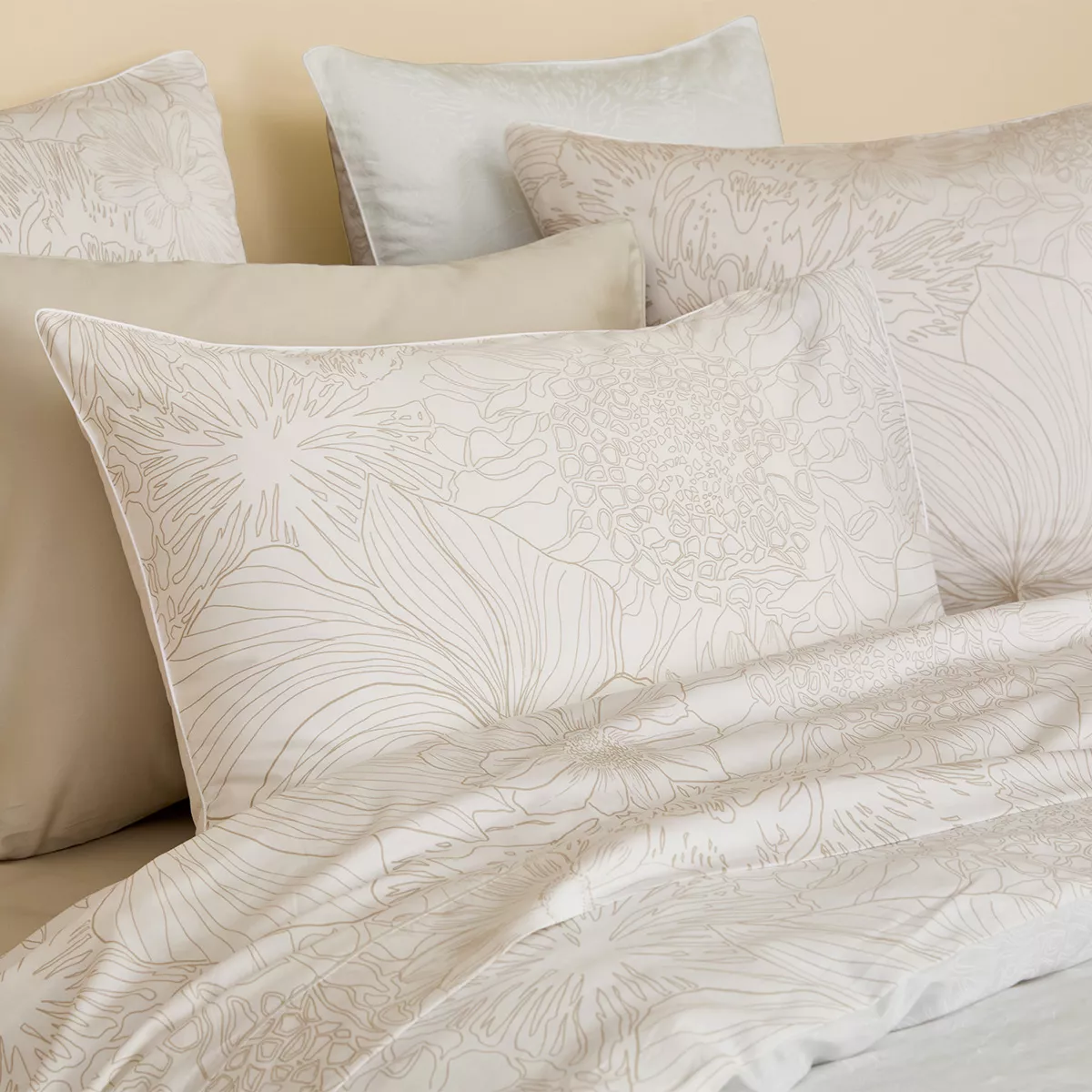 Garnier Thiebaut Parure De Lit Satin De Coton 120 Fils/cm² Blanc White Modèle Flower Power White