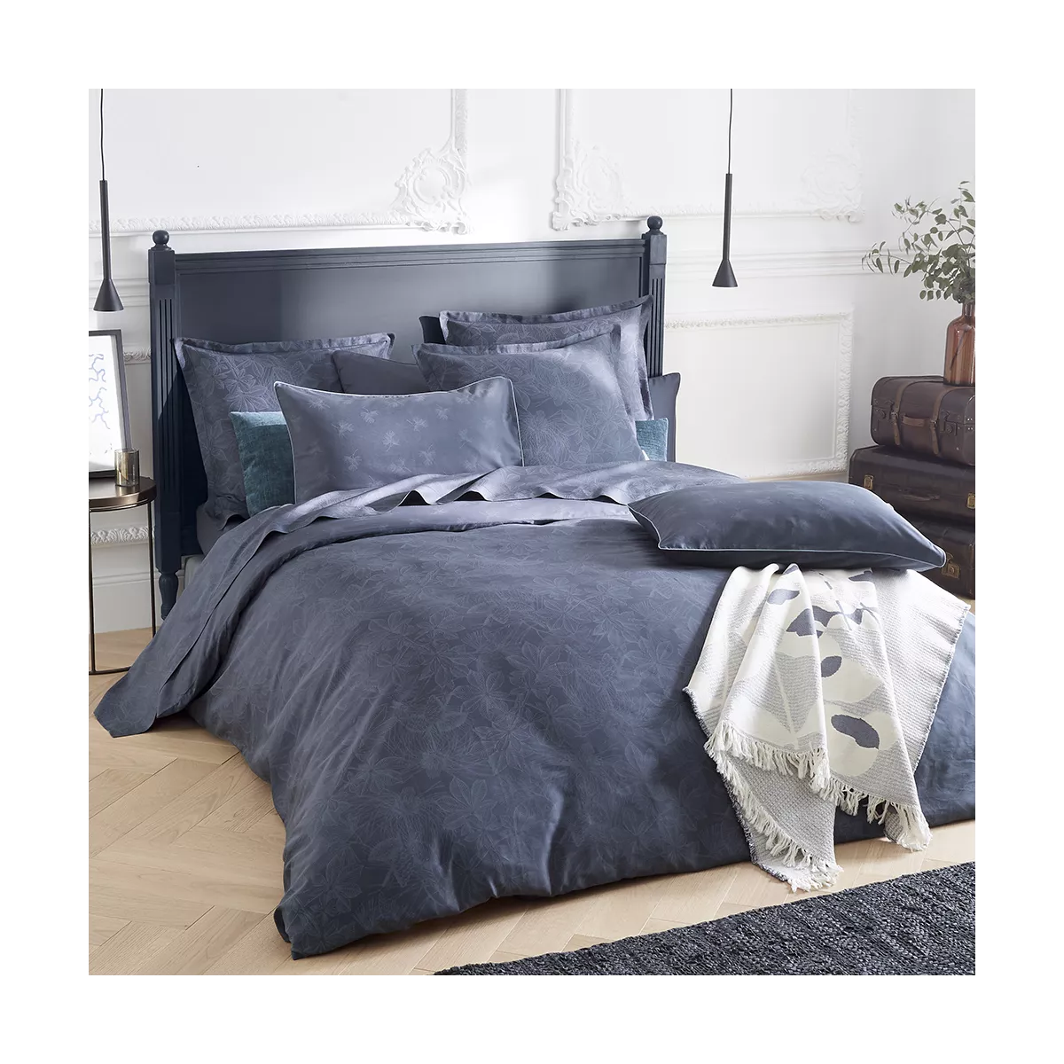 garnier thiebaut Parure de lit satin de coton 120 fils/cm² bleu bleu Modèle Marronniers bleu