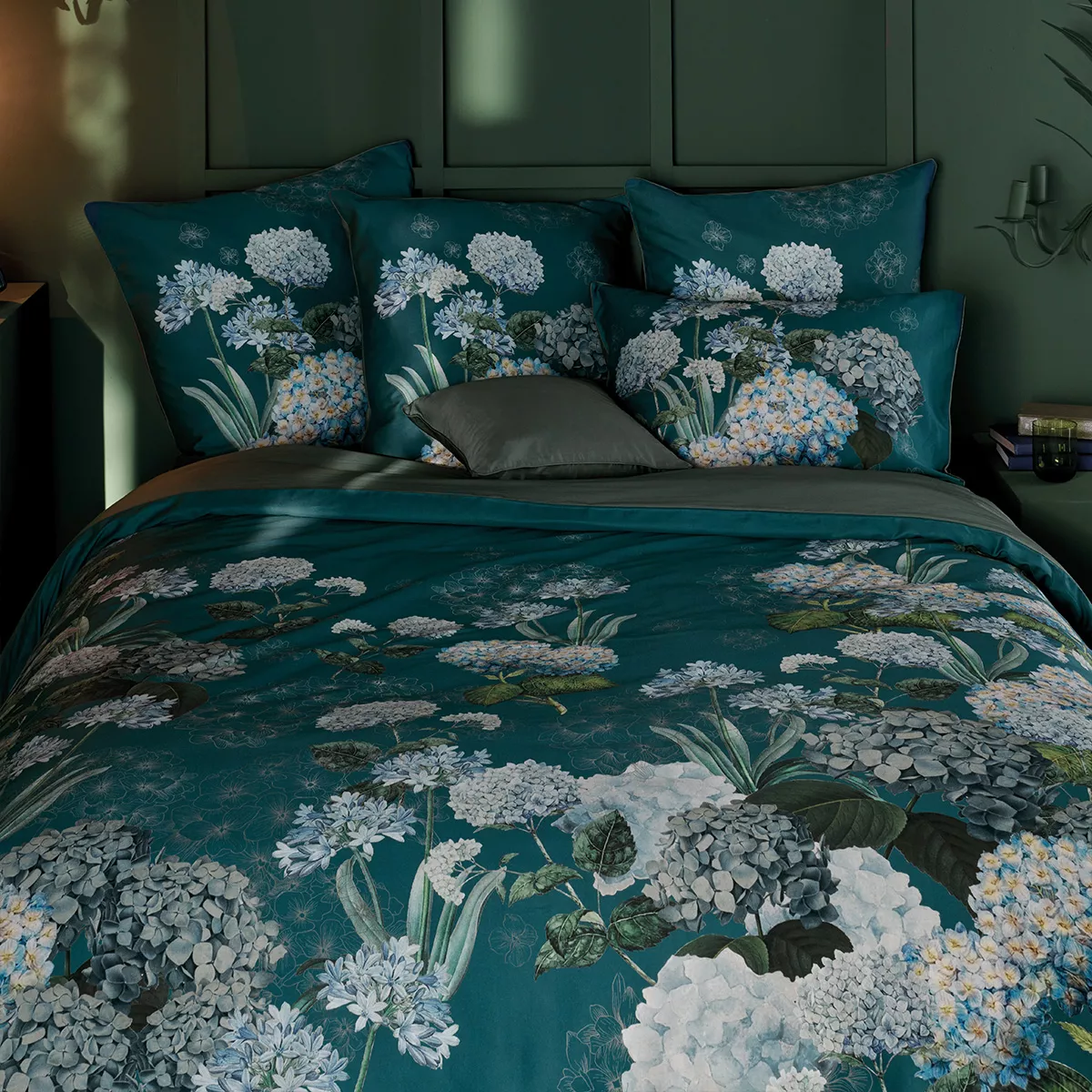 Garnier Thiebaut Parure De Lit Satin De Coton 120 Fils/cm² Bleu Canard Modèle Maelys Satin Canard