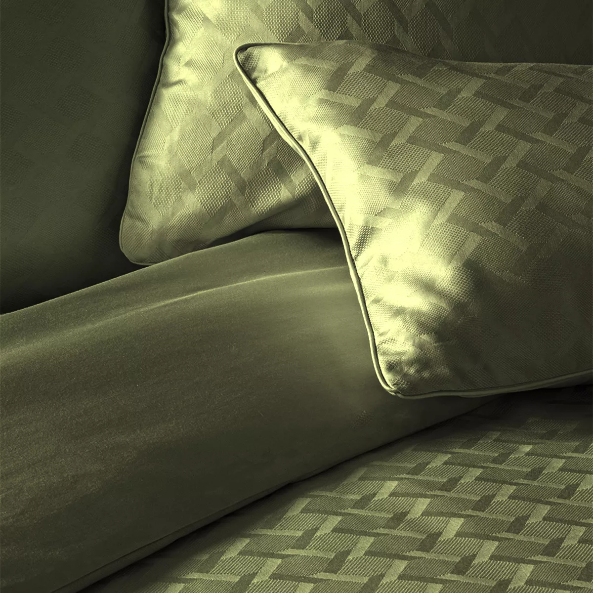 Garnier Thiebaut Parure De Lit Satin De Coton Vert Kaki Modèle Adagio Kaki