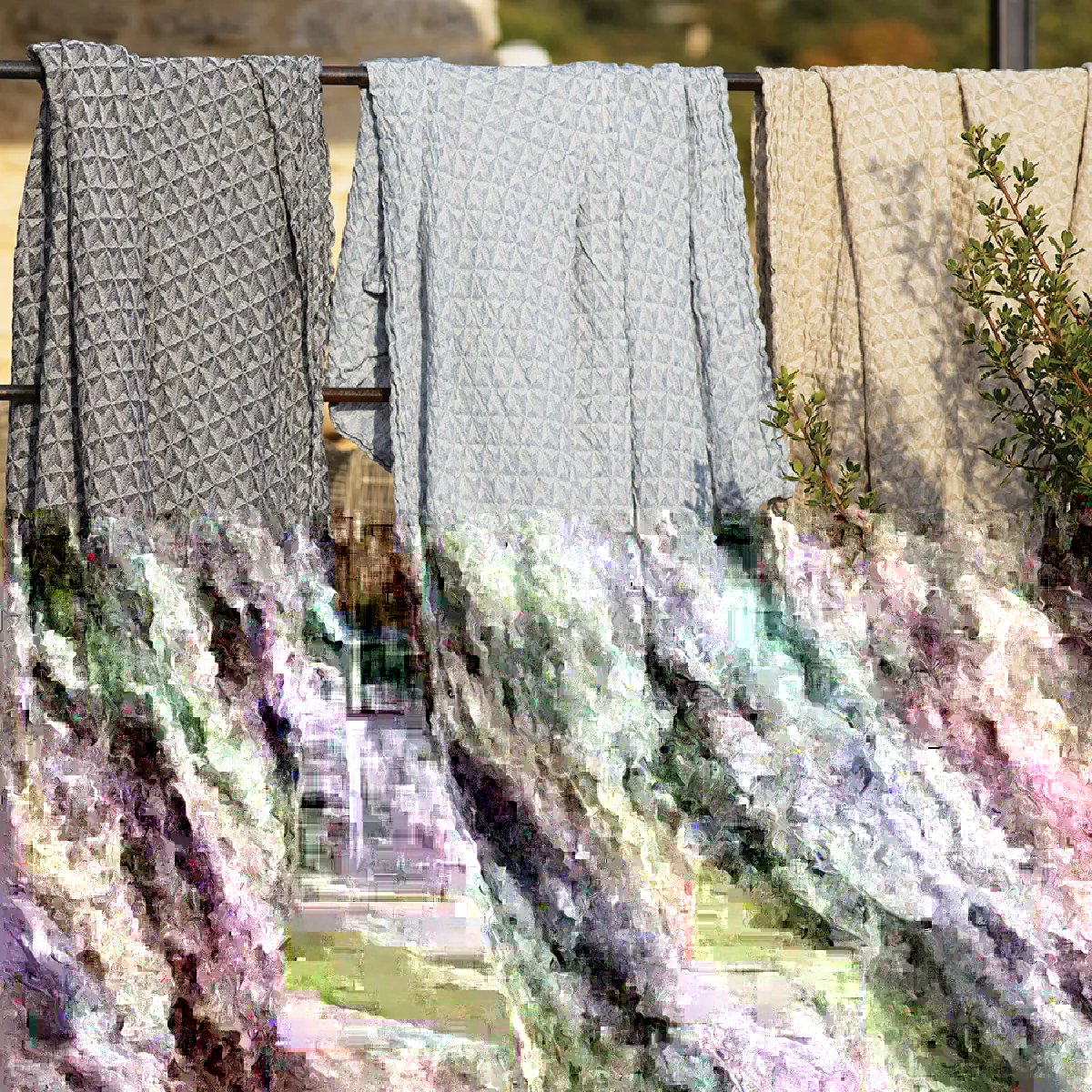 Garnier Thiebaut Plaid Métis Lin & Coton Lavé Coloris Gris Gris Delta Gris