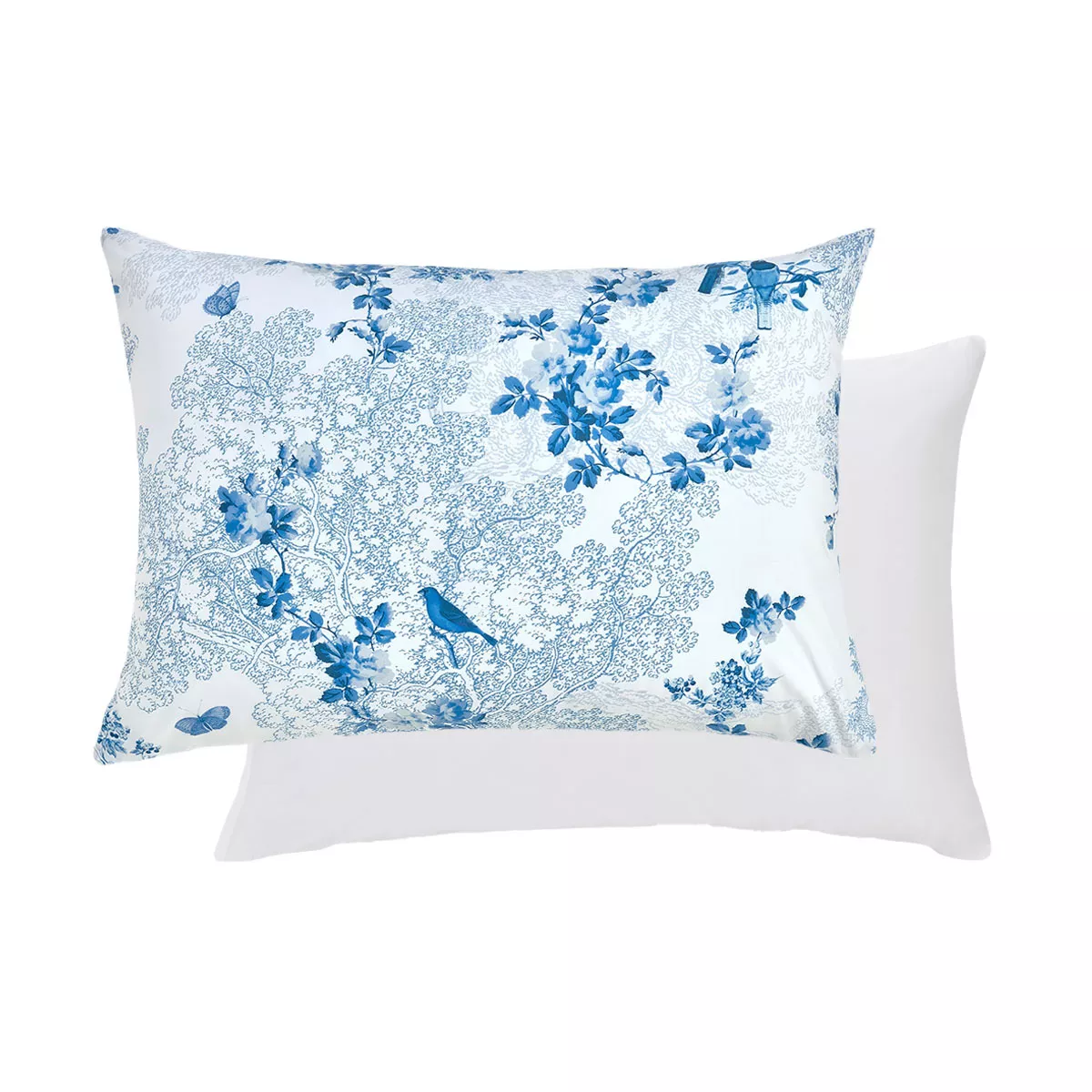 Garnier Thiebaut Taie D'oreiller Percale De Coton 80 Fils/cm² Coloris Blanc Bleu Voliere Bleu