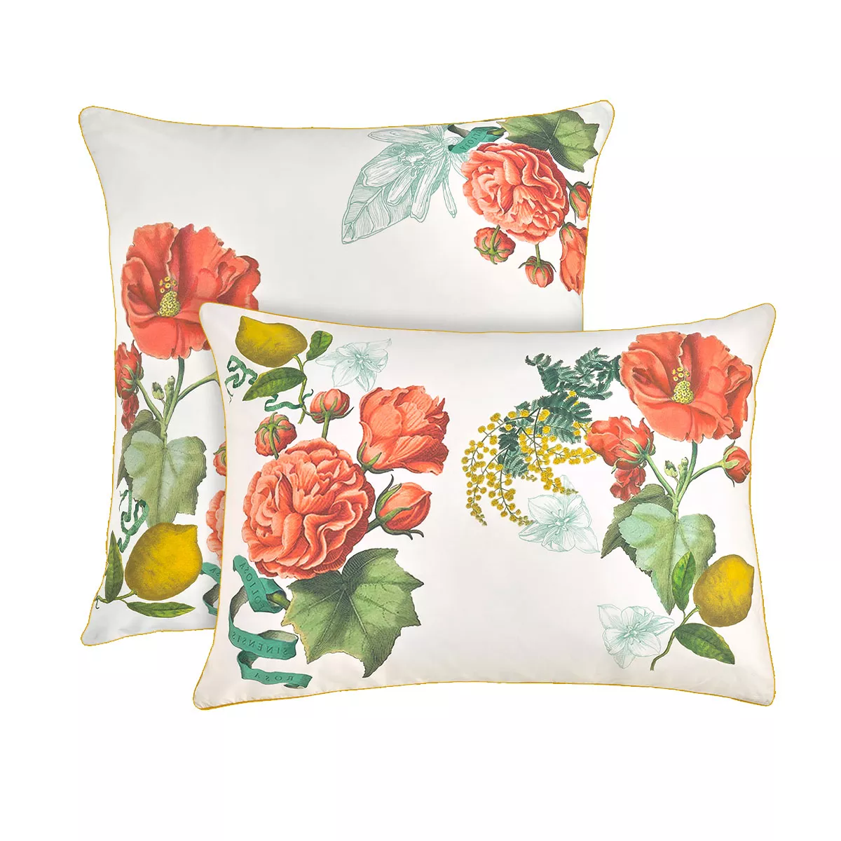 garnier thiebaut Taie d'oreiller percale de coton 80 fils/cm² coloris rose romance Citrons de menton romance