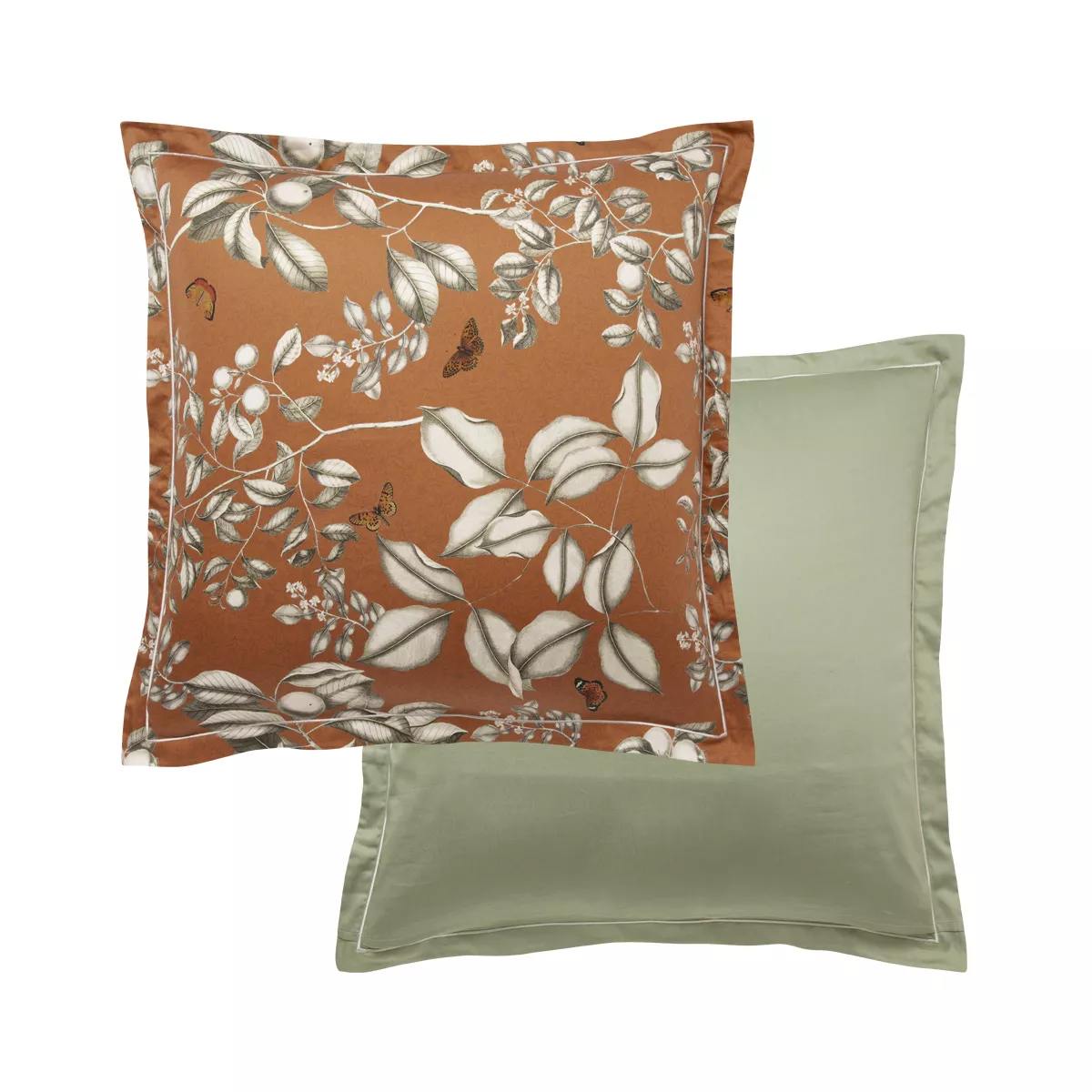 Garnier Thiebaut Taie D'oreiller Satin De Coton 120 Fils/cm² Coloris Orange Rouille Fleurs D'oranger Rouille