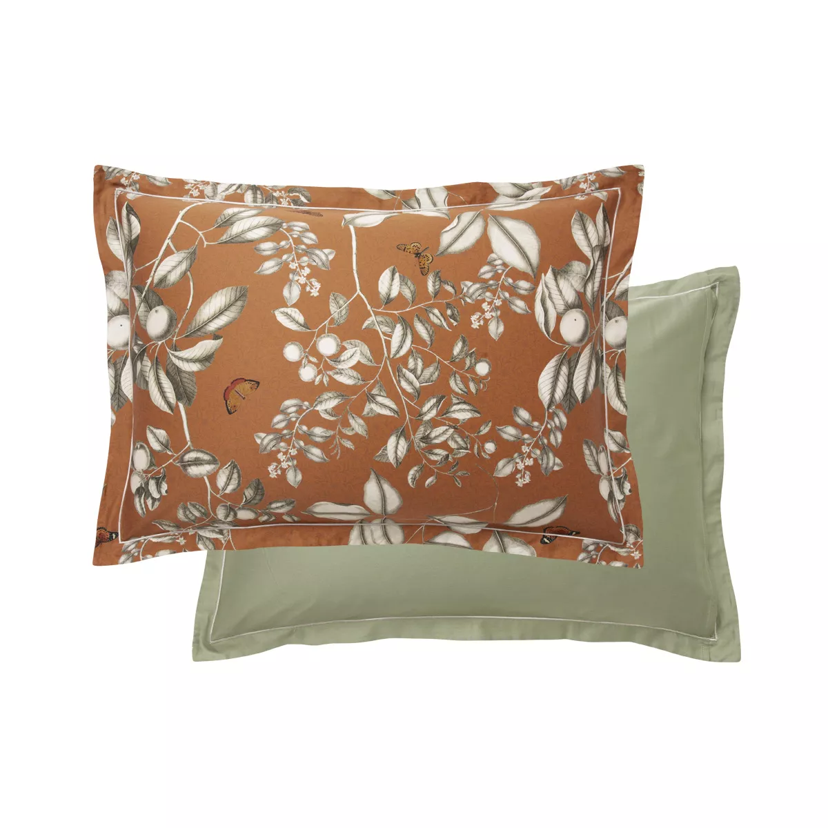 Garnier Thiebaut Taie D'oreiller Satin De Coton 120 Fils/cm² Coloris Orange Rouille Fleurs D'oranger Rouille