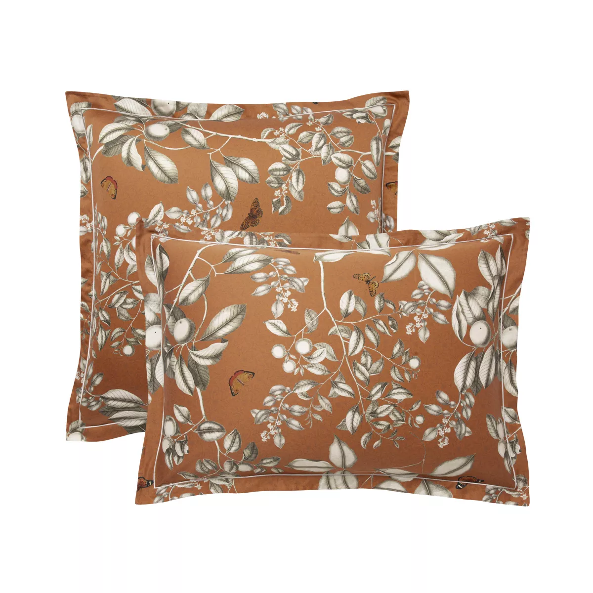 garnier thiebaut Taie d'oreiller satin de coton 120 fils/cm² coloris orange rouille Fleurs d'oranger rouille