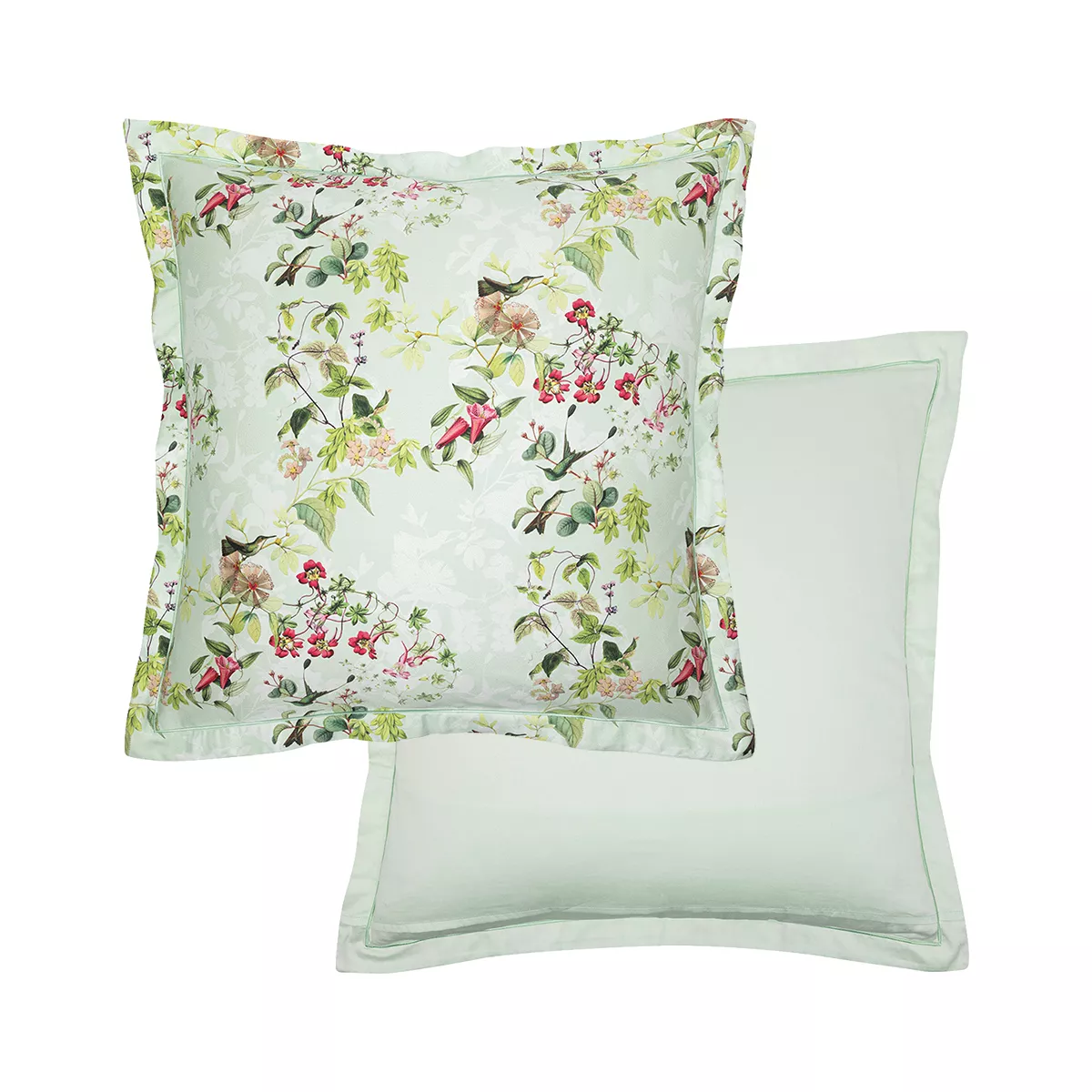 Garnier Thiebaut Taie D'oreiller Satin De Coton 120 Fils/cm² Coloris Multicolore Vert D'eau Foliage Vert D'eau