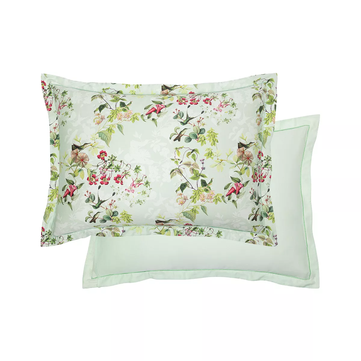 Garnier Thiebaut Taie D'oreiller Satin De Coton 120 Fils/cm² Coloris Multicolore Vert D'eau Foliage Vert D'eau