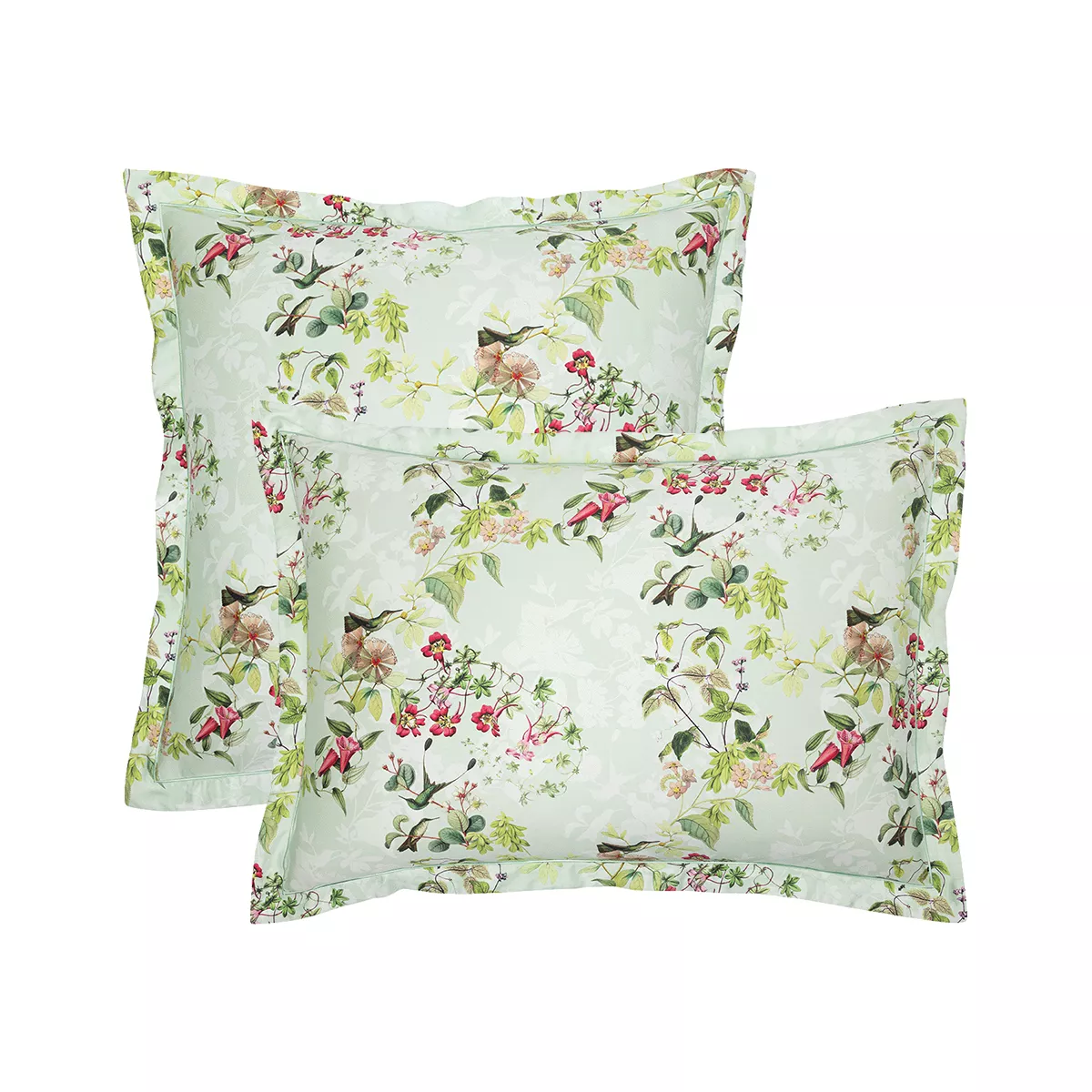 garnier thiebaut Taie d'oreiller satin de coton 120 fils/cm² coloris multicolore vert d'eau Foliage vert d'eau