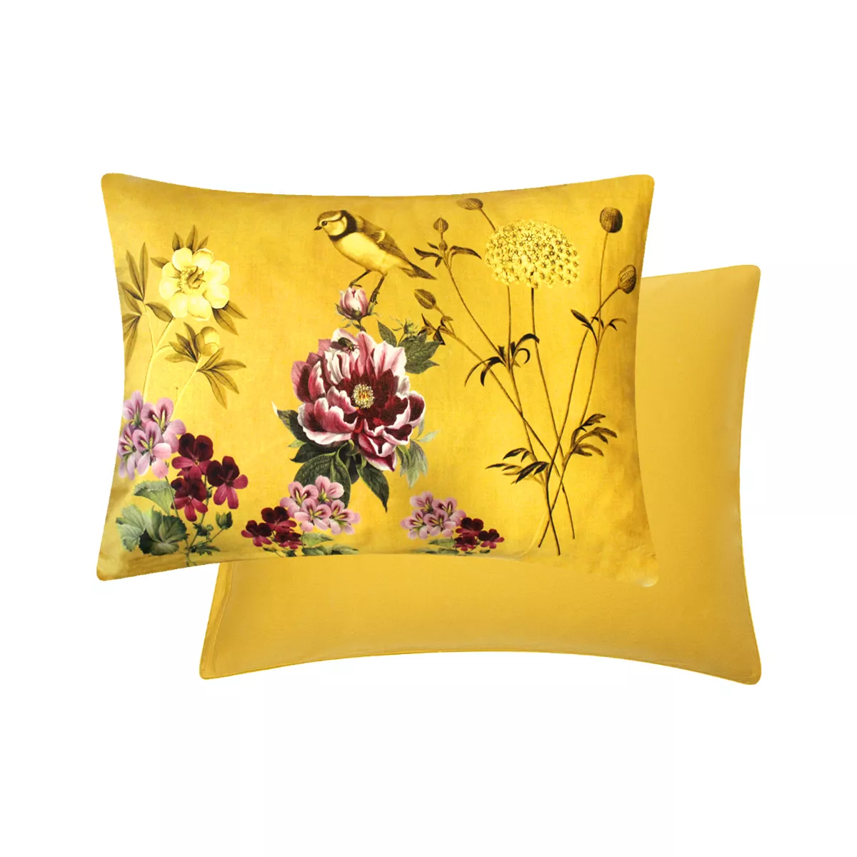 Garnier Thiebaut Taie D'oreiller Satin De Coton 120 Fils/cm² Coloris Jaune Curry Mesanges Curry