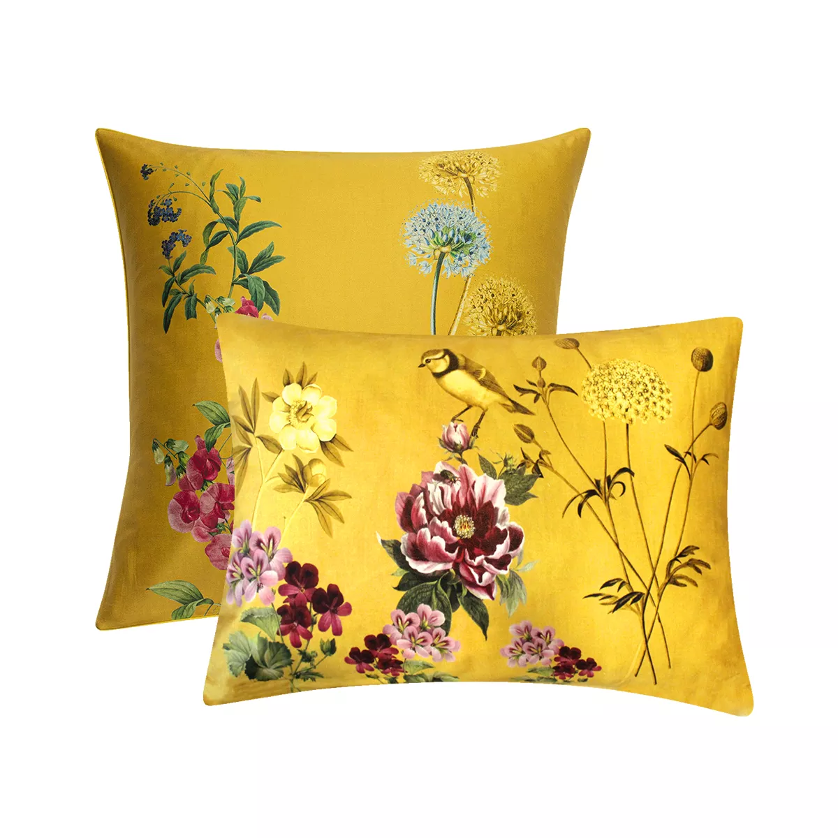 garnier thiebaut Taie d'oreiller satin de coton 120 fils/cm² coloris jaune curry Mesanges curry