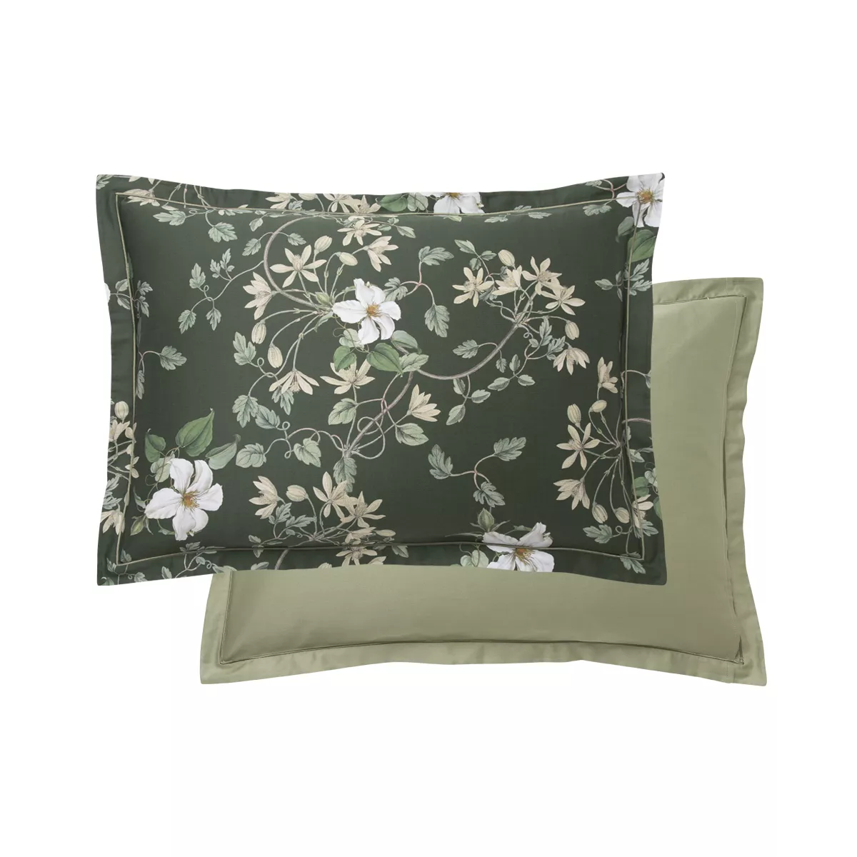 Garnier Thiebaut Taie D'oreiller Satin De Coton 120 Fils/cm² Coloris Vert Mousse Gardenias Mousse