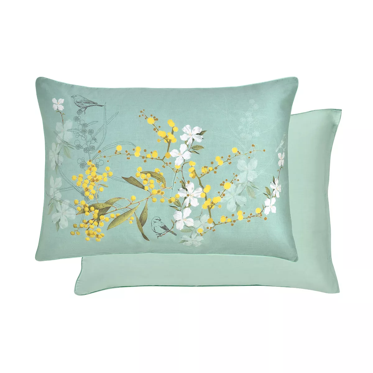 Garnier Thiebaut Taie D'oreiller Satin De Coton 120 Fils/cm² Coloris Bleu Turquoise Mimosas D'ete Turquoise