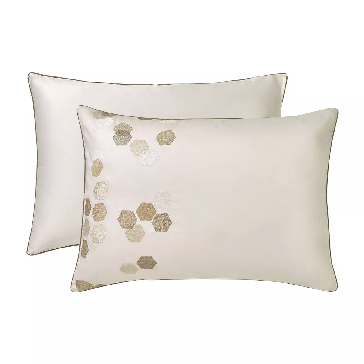 Garnier Thiebaut Taie D'oreiller Satin De Coton 120 Fils/cm² Coloris Beige Angora Hexagones Angora