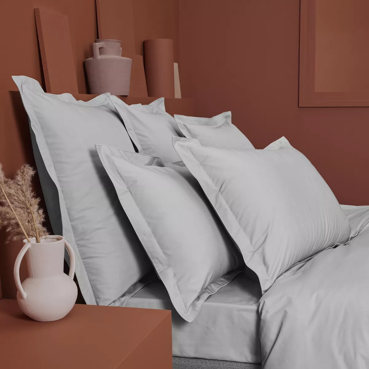 Garnier Thiebaut Taie De Traversin Percale De Coton 90 Fils/cm² Coloris Gris Platine Olana Platine
