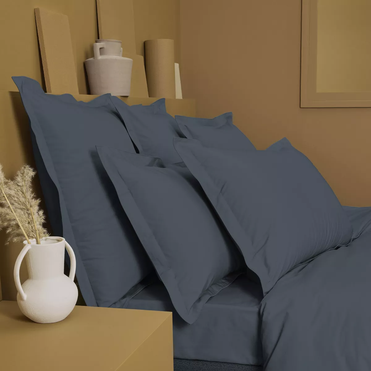 Garnier Thiebaut Taie De Traversin Percale De Coton 90 Fils/cm² Coloris Bleu Bleu Olana Bleu