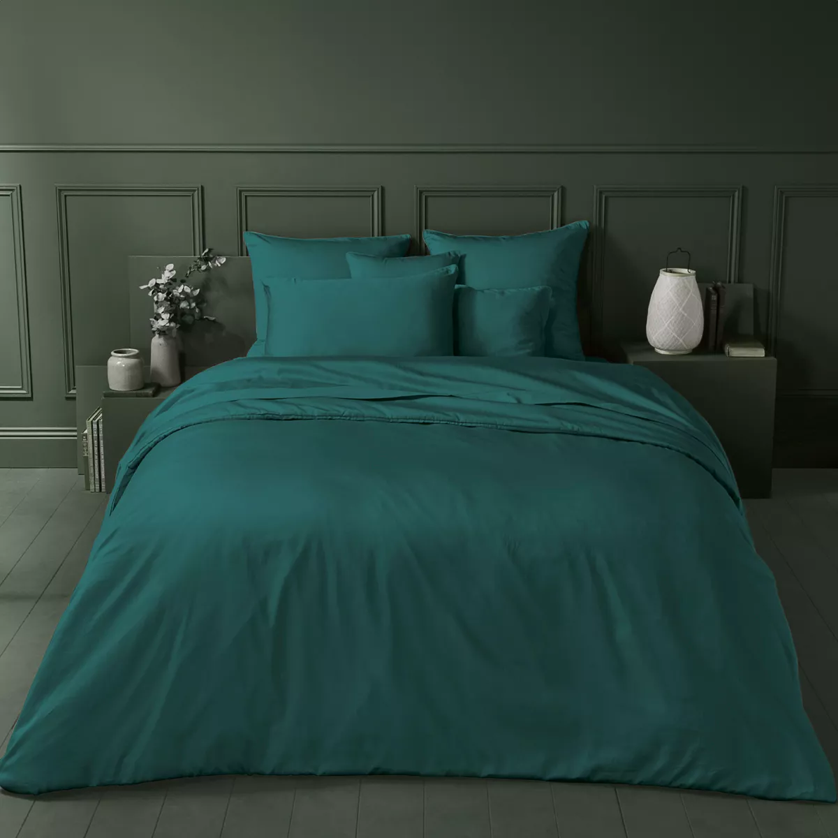 Garnier Thiebaut Taie De Traversin Satin De Coton 120 Fils/cm² Coloris Vert Canard Ava Uni Canard