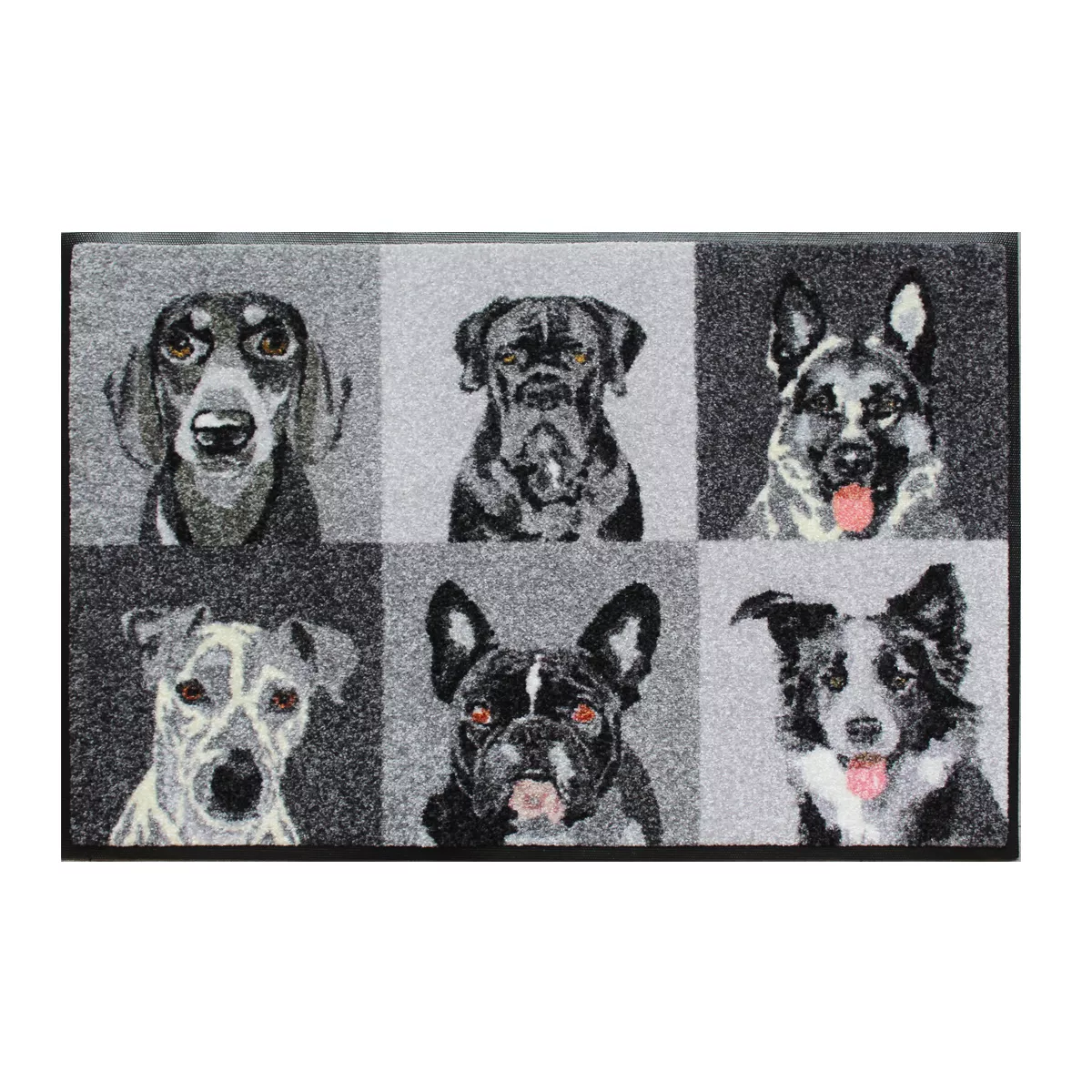 garnier thiebaut Tapis decor caoutchouc & nylon coloris blanc noir et blanc Portraits de chiens noir et blanc