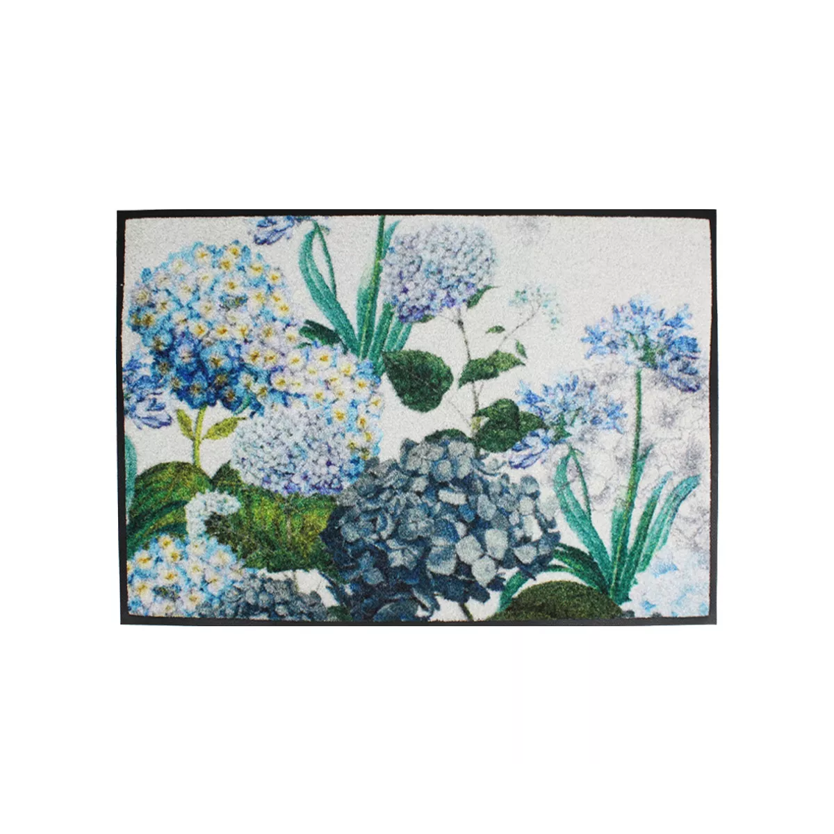 Garnier Thiebaut Tapis Decor Caoutchouc & Nylon Coloris Multicolore Bleu Hortensias Bleu