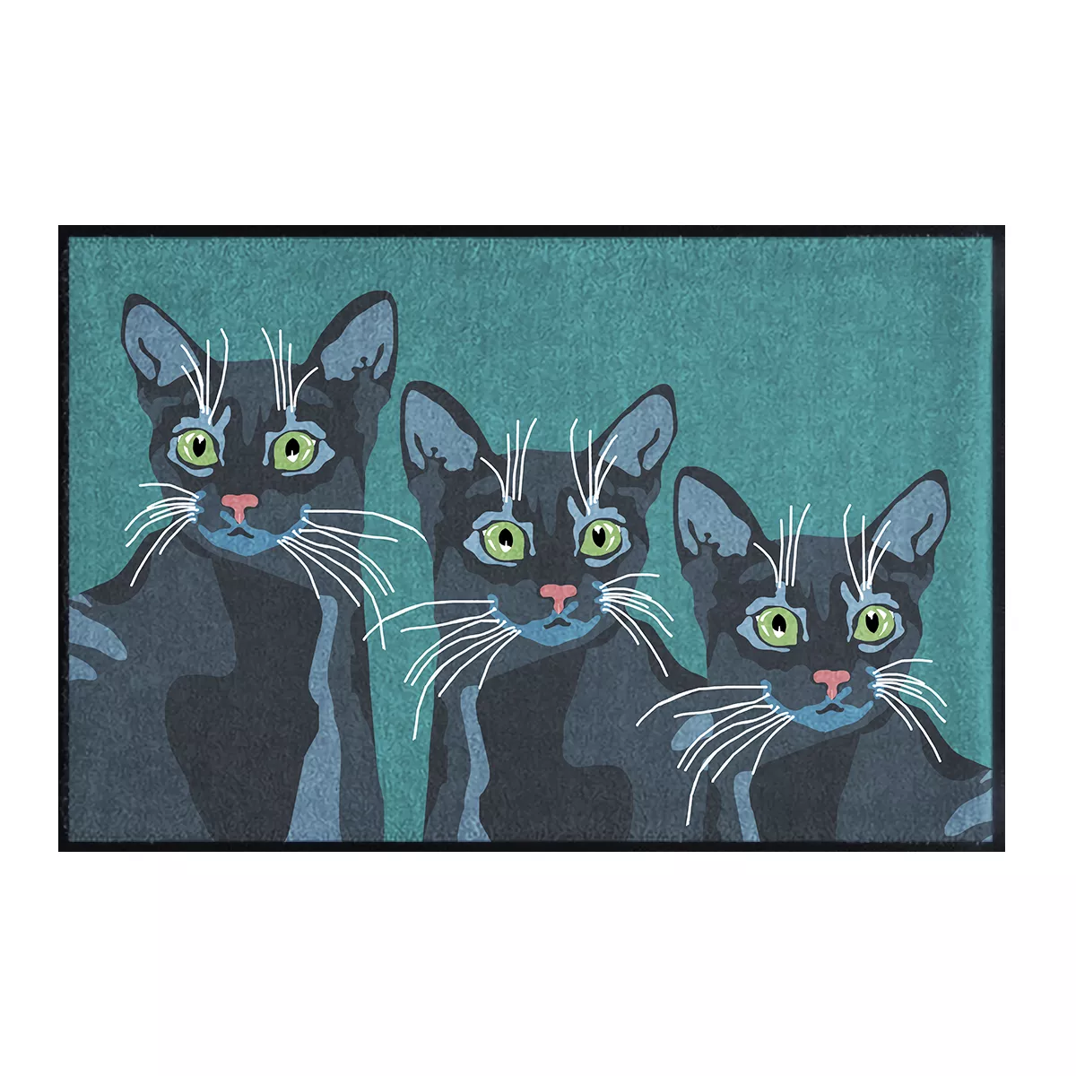 Garnier Thiebaut Tapis Decor Caoutchouc & Nylon Coloris Vert Canard Trois Chats Canard