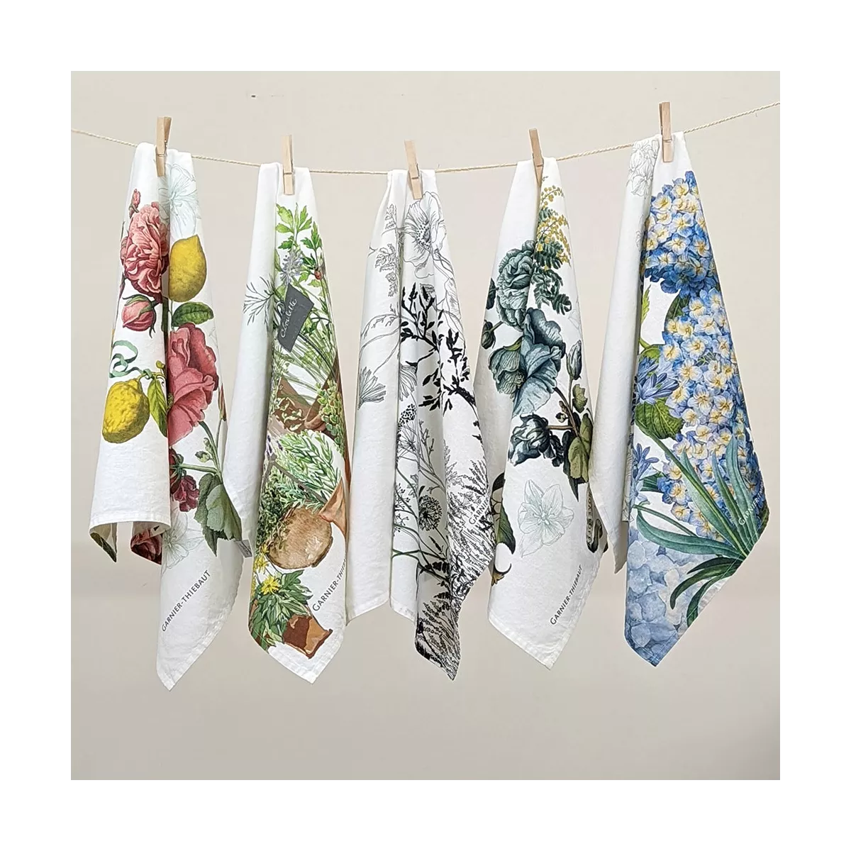 Garnier Thiebaut Torchon Métis Lin & Coton Lavé Coloris Multicolore Bleu Giardino Bleu