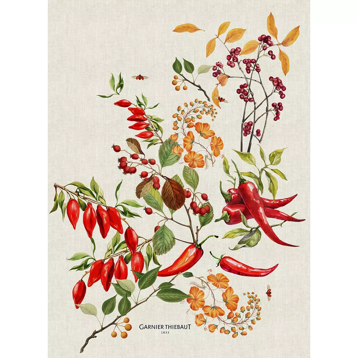 Garnier Thiebaut Torchon Métis Lin & Coton Lavé Coloris Multicolore Epices Piments Doux Epices