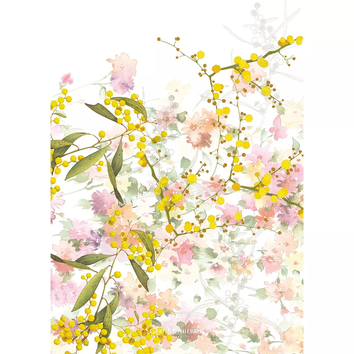 garnier thiebaut Torchon métis lin & coton lavé coloris multicolore floraison Mimosas floraison