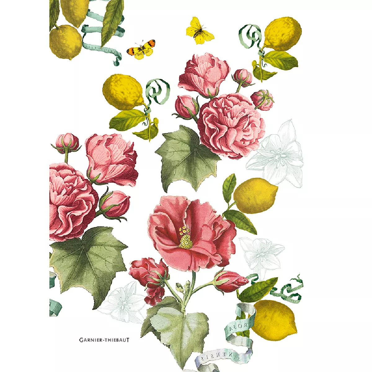 Garnier Thiebaut Torchon Métis Lin & Coton Lavé Coloris Multicolore Romance Citrons De Menton Romance