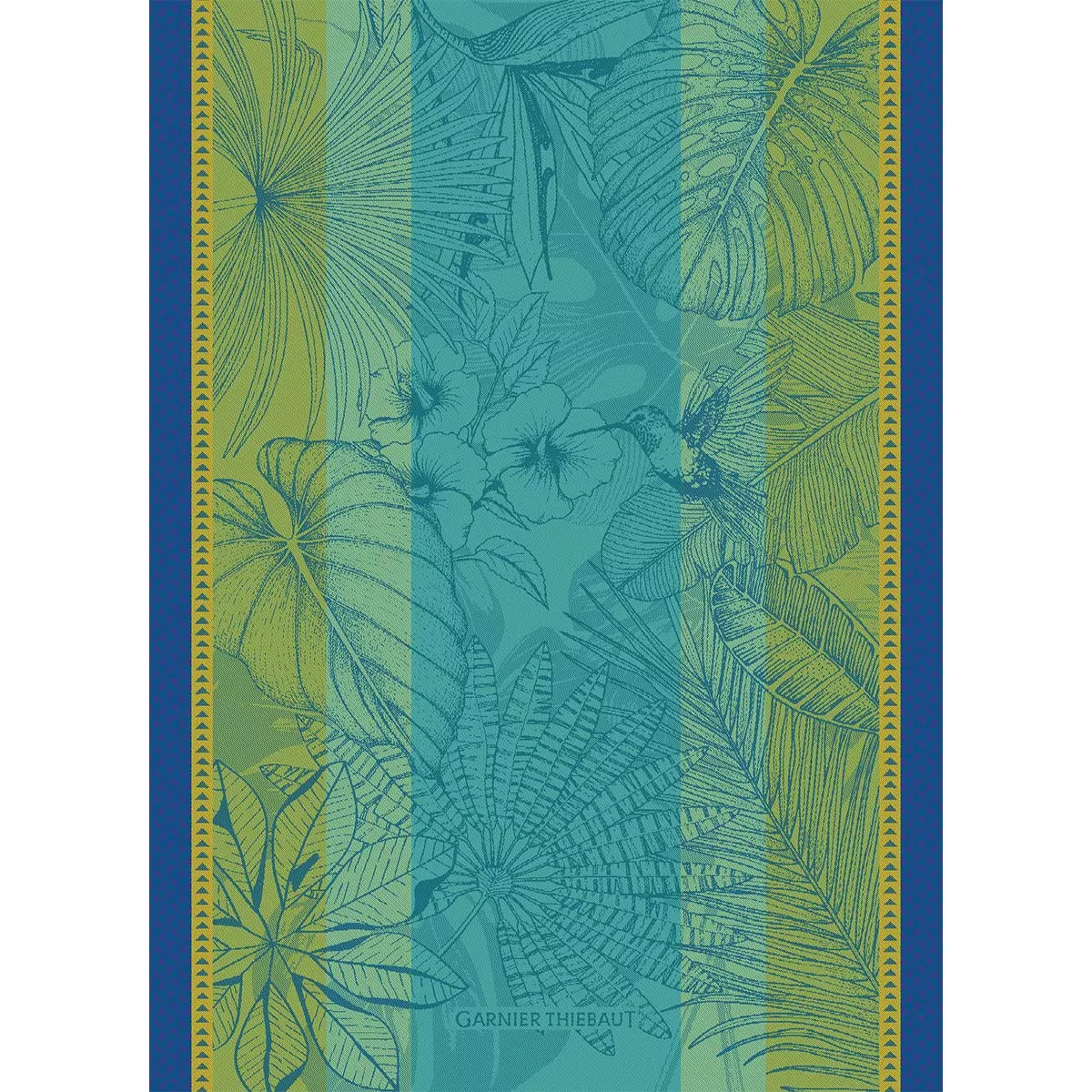 garnier thiebaut Torchon pur coton coloris bleu baltique Plantes exotiques baltique