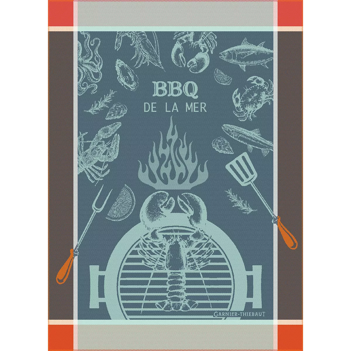 garnier thiebaut Torchon pur coton coloris bleu bleu Bbq de la mer bleu