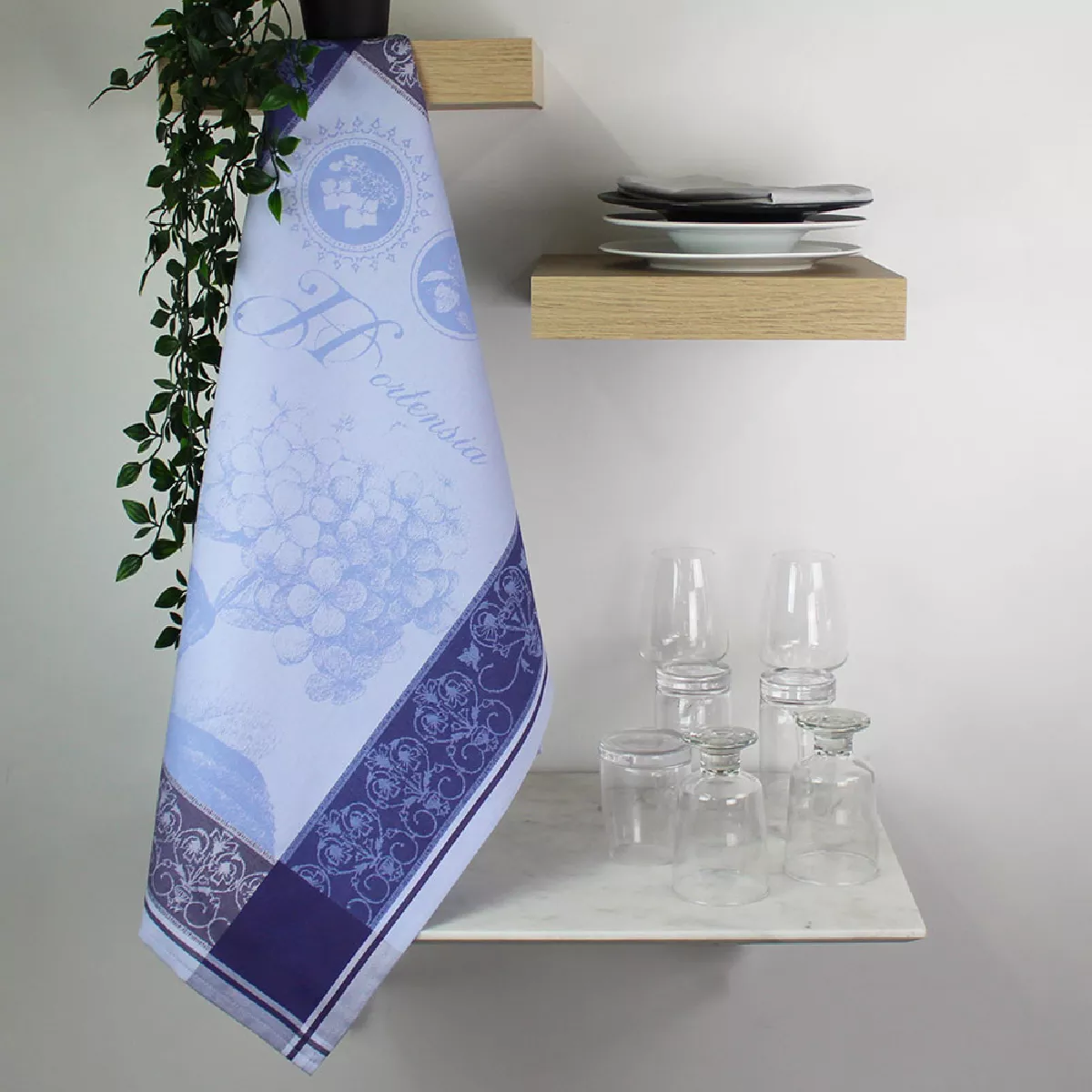 Garnier Thiebaut Torchon Pur Coton Coloris Bleu Bleu Hortensia Bleu