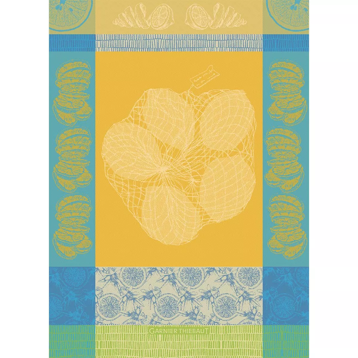 garnier thiebaut Torchon pur coton coloris bleu soleil Filet de citrons soleil