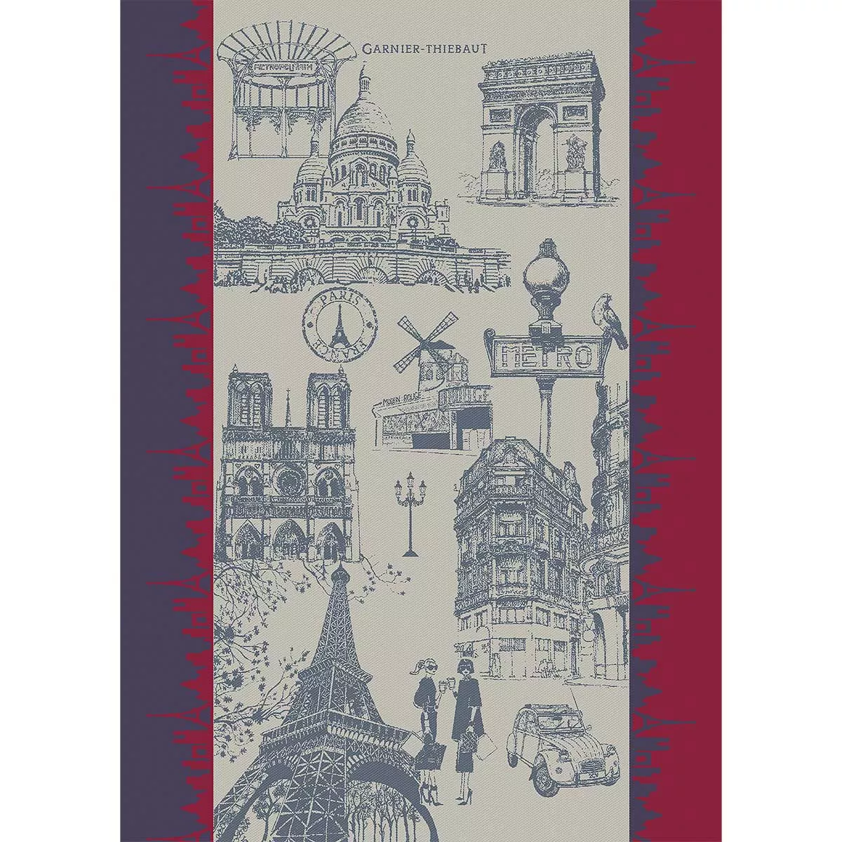 garnier thiebaut Torchon pur coton coloris bleu tricolore J'aime paris tricolore
