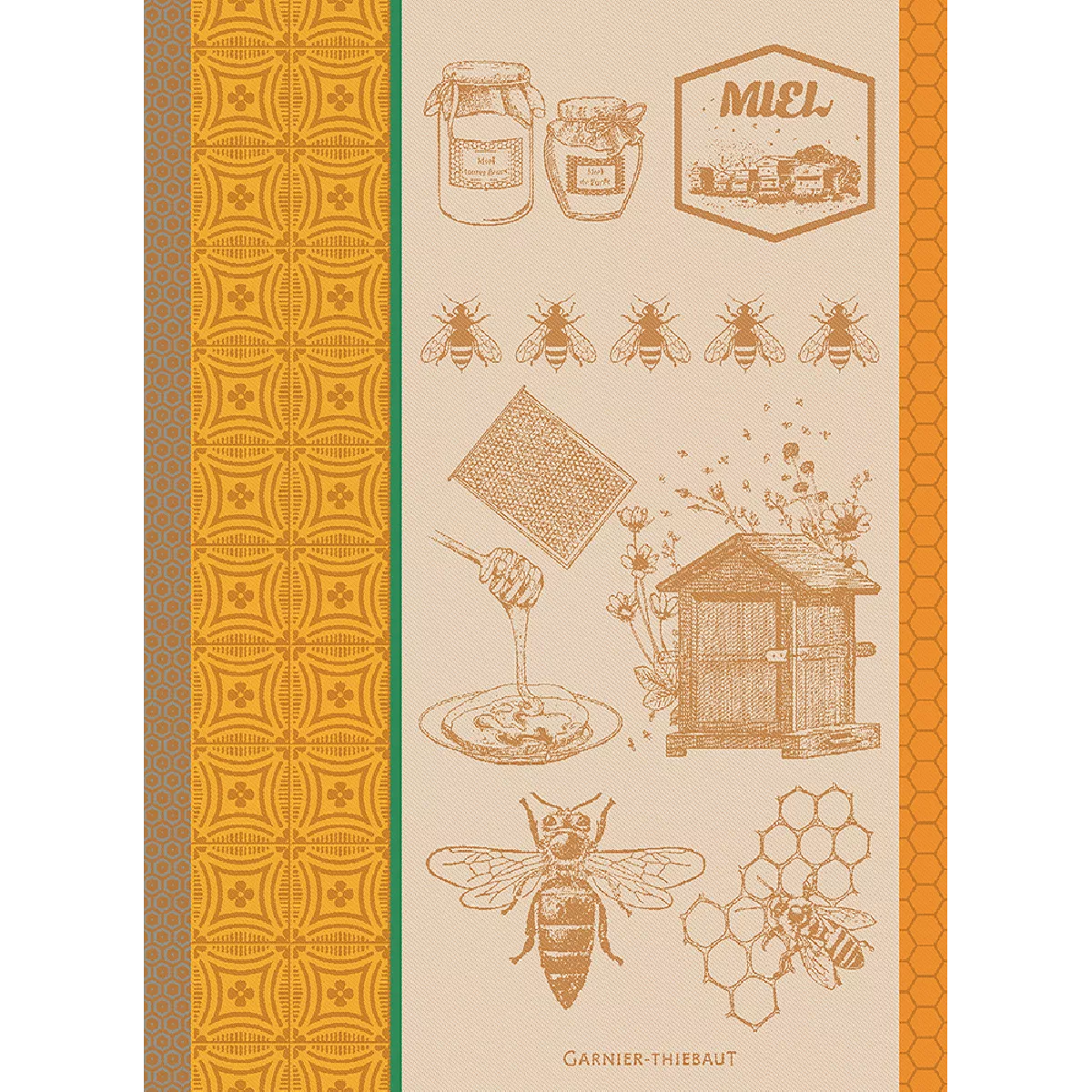 garnier thiebaut Torchon pur coton coloris jaune ocre Miel et abeilles ocre
