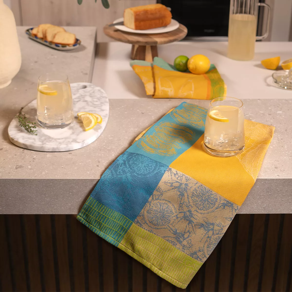 Garnier Thiebaut Torchon Pur Coton Coloris Jaune Soleil Limonade Au Thym Soleil